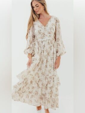 Shenae Ruffled Tiered Floral Maxi Dress in Vintage Cream